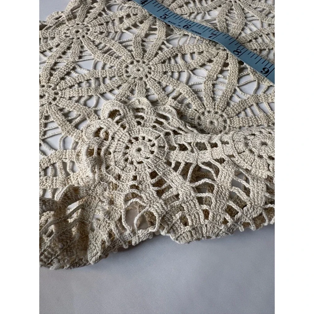 Vintage Cream Crochet Doily Table Topper Handmade Floral Lace Accent Decor 16x14